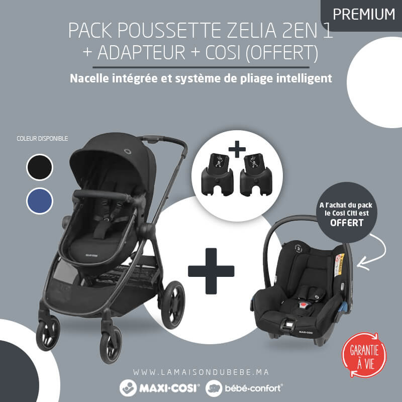 Pack poussette duo ZELIA3 + siège auto CITI black graphite Maxi cosi Bebe Confort