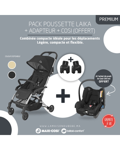 Pack poussette duo LAIKA 2 + siège auto CITI Black offert Bebe Confort