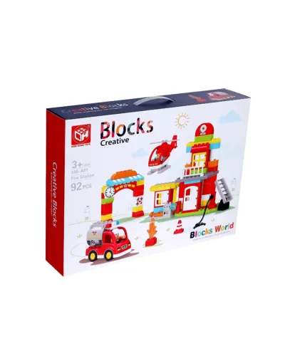 Ensemble de Blocs Créatifs Maison de Pompiers - 92 Pièces (À partir de 3 ans)