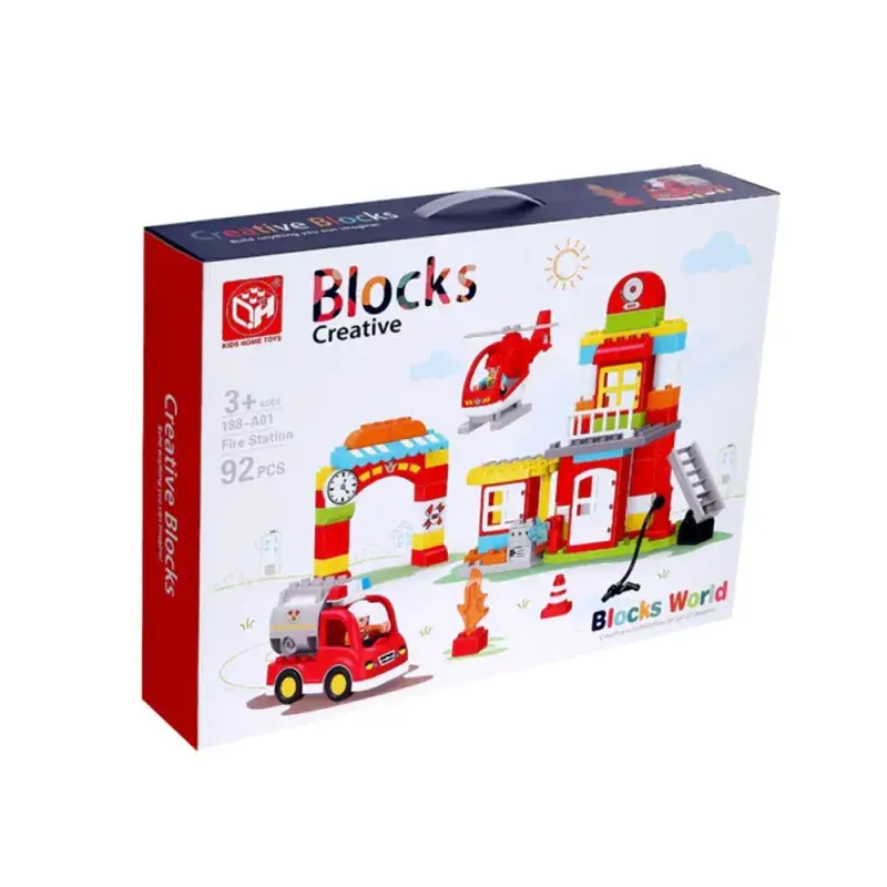 Ensemble de Blocs Créatifs Maison de Pompiers - 92 Pièces (À partir de 3 ans)
