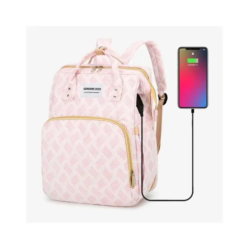 Sac à dos à langer avec couffin et chargeur USB intégré Sunshine Deer- Rose Pink