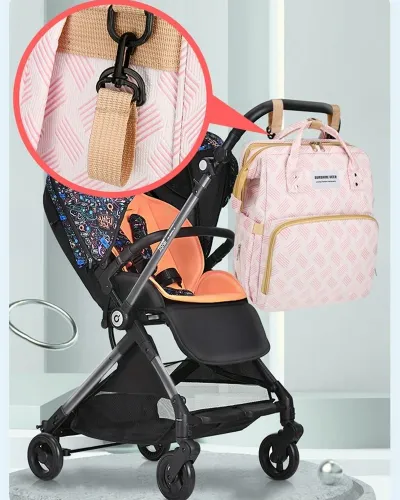 Mochila cambiador Deer con moisés y cargador USB rosa Sunshine
