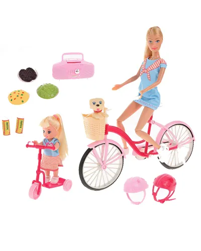 Doll with bike and her little girl 3 years and up blue Defa Lucy