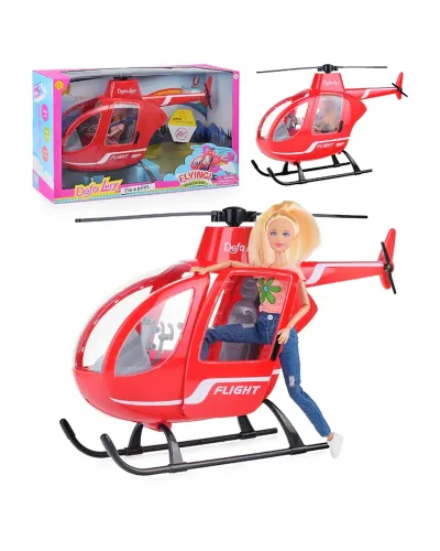Muñeca con helicóptero rojo Defa Lucy