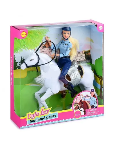 Muñeca policía con caballo blanco Defa Lucy