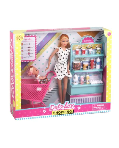 Lucy doll and her little girl at the supermarket Defa Lucy from 3 years