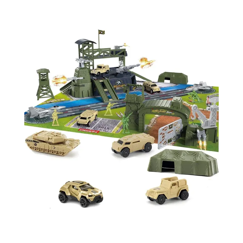 Medium military base with military vehicles and planes