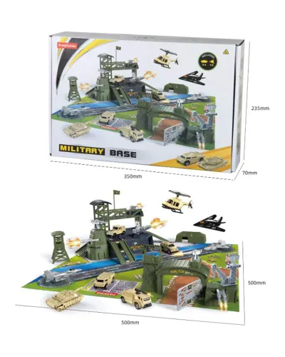 Medium military base with military vehicles and planes
