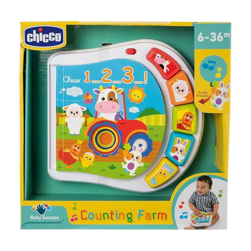 Livre de la ferme Chicco, livre sonore d’éveil avec boutons animaux pour compter