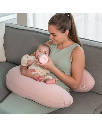 Coussin de grossesse et d’allaitement Buddy Chiné Pink Doomoo, housse rose chiné