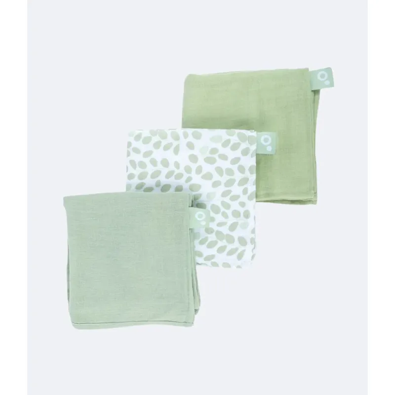 Set de 3 Langes en Mousseline leaves green lovely | la maison du bebe Set de 3 Langes en Mousseline leaves green lovely | la maison du bebe