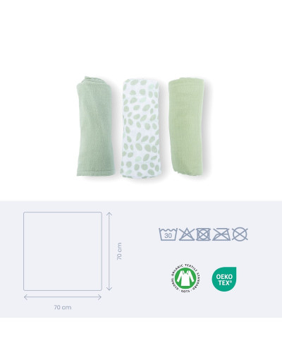 Set de 3 Langes en Mousseline leaves green lovely | la maison du bebe