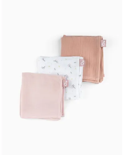 Lovely muslin squares set of 3 Flower Pink Doomoo