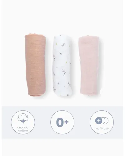 Set de 3 muselinas Flower Pink Lovely Doomoo