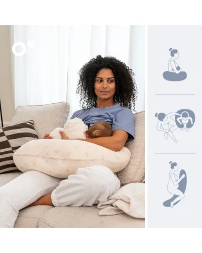 Coussin de grossesse et d’allaitement Twisty 2 en 1 Petals Latte Doomoo, motif pétales