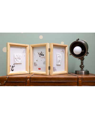 Double cadre photo et empreintes en bois Tiny Creations de Tiny Love à 3 panneaux