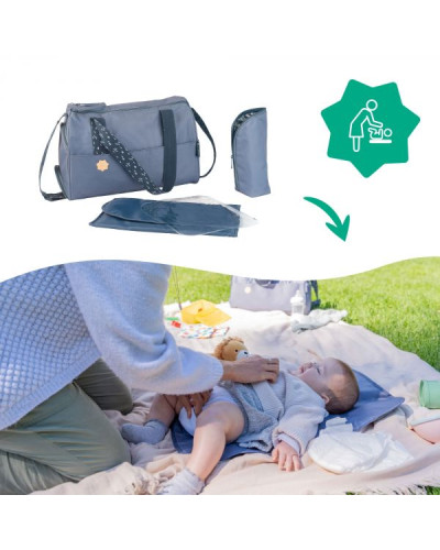 Sac à langer Pocketstyle bleu avec accessoires, Badabulle
