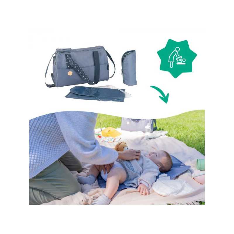 Bolso cambiador Pocketstyle azul con 5 accesorios Badabulle