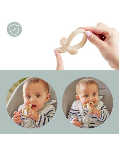 Cuillère de dentition 2 en 1 bébé silicone beige Babymoov