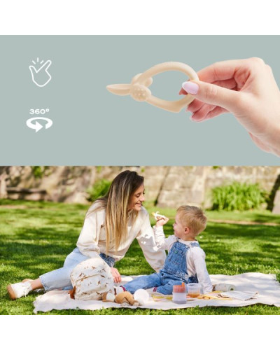 Cuillère de dentition 2 en 1 bébé silicone beige Babymoov