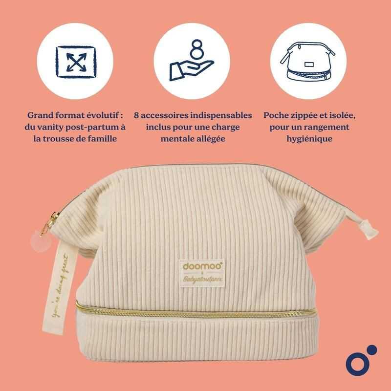 Trousse de maternité Mommy Vanity Sand Doomoo en velours côtelé beige Trousse de maternité Mommy Vanity Sand Doomoo en velours côtelé beige