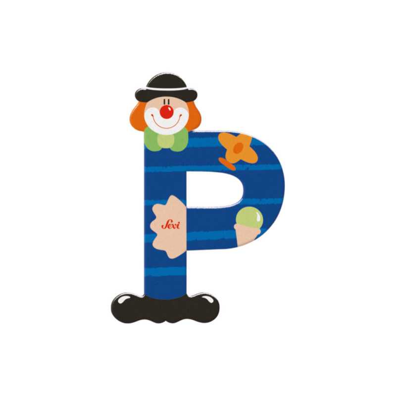 Lettre P clown en bois Sevi (10 cm)