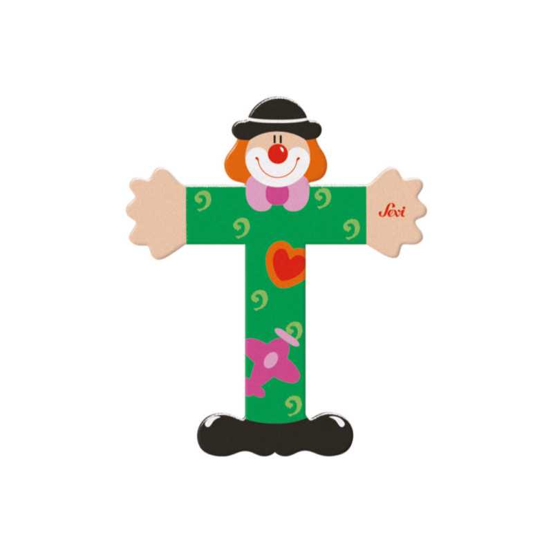 Lettre T clown en bois Sevi (10 cm)