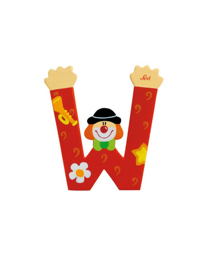Letra W de madera Clown 10 cm Sevi
