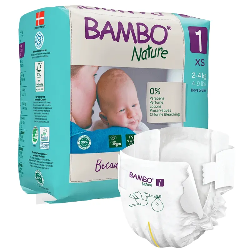 حفاضات الرضع Bambo Nature المقاس 1 (2-4 kg)، علبة 22