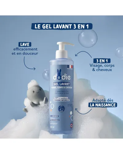 Gel lavant 3 en 1 Dodie 500 ml – vue de face