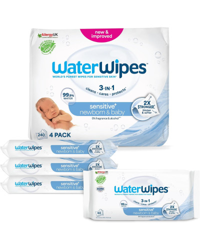 WaterWipes Lingettes bébé 99,9 % d'eau – Pack 4 x 60