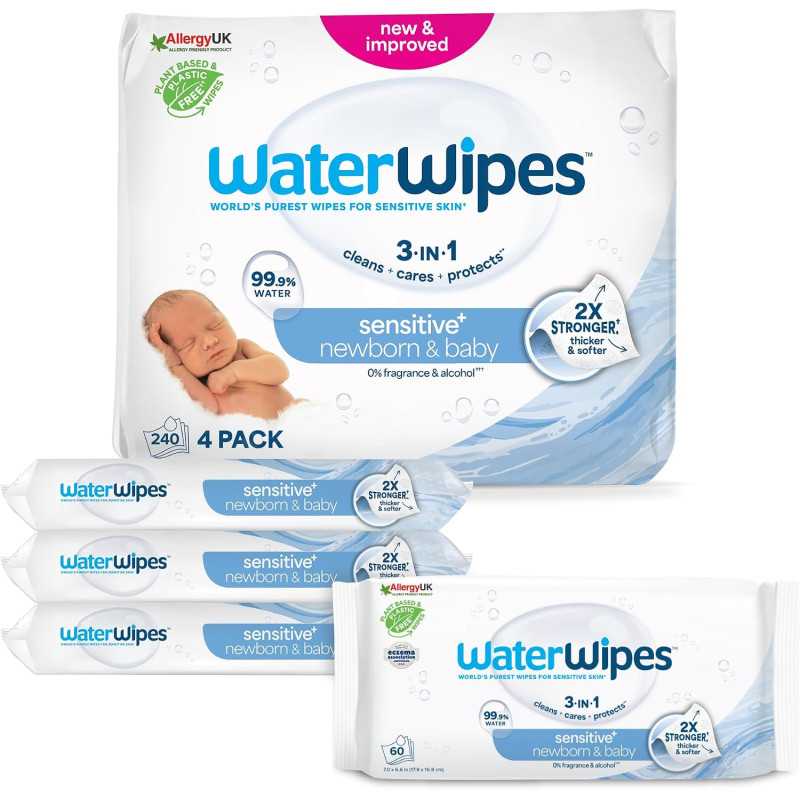 WaterWipes Lingettes bébé 99,9 % d'eau – Pack 4 x 60