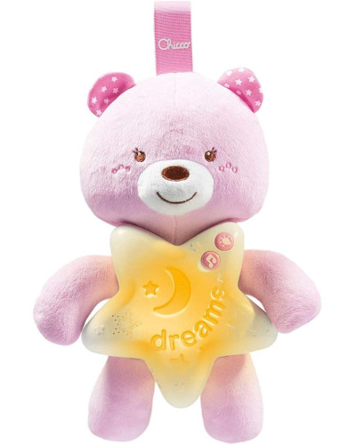 Osito lamparita quitamiedos proyector musical rosa First Dreams Chicco