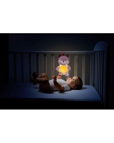 Osito lamparita quitamiedos proyector musical rosa First Dreams Chicco
