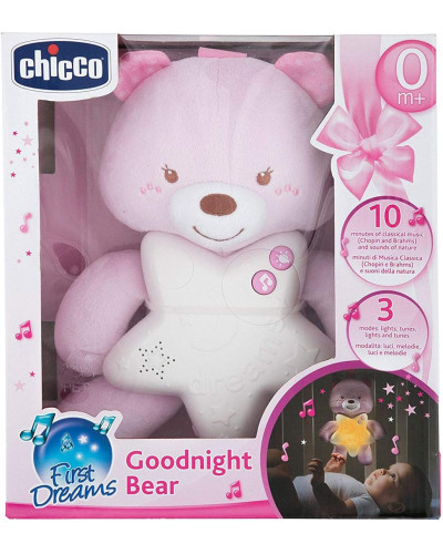 Musical projector night light teddy bear pink First Dreams Chicco