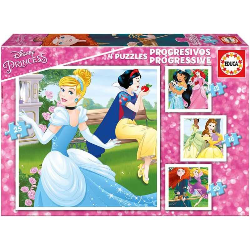 Educa 4 Puzzles Progressifs Princesses Disney (12-16-20-25 pièces)