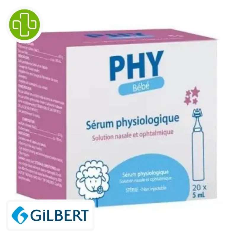 Gilbert sérum physiologique bébé, boîte de 20 unidoses de 5 ml pour le nez et les yeux
