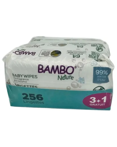 Bambo Nature lingettes bébé 99 % d'eau, lot de 256 (4 x 64)