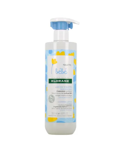 Klorane Bébé lait de toilette sans rinçage au Calendula, flacon pompe 500 ml