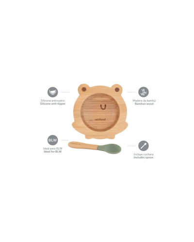 Miniland Frog bamboo suction baby bowl with spoon