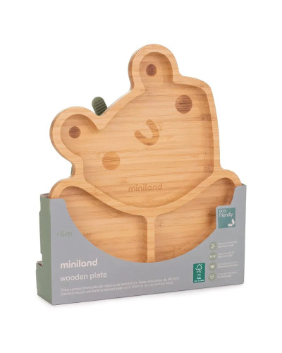 Miniland Frog bamboo divided suction baby plate