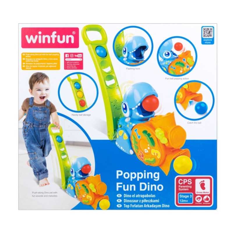 لعبة الدفع ديناصور Popping Fun من Winfun بمقبض وكرات ملونة