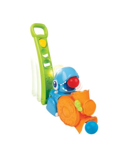Jouet à pousser bébé Dino Popping Fun Winfun avec manche et balles colorées
