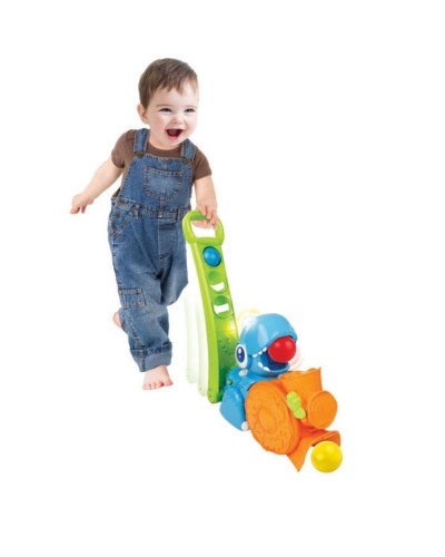 Winfun Popping Fun Dino baby push toy with handle and coloured balls