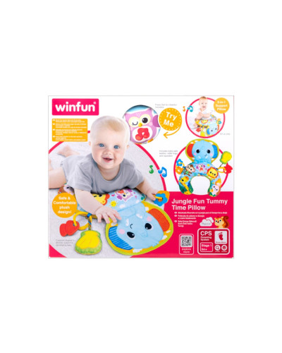 Coussin d'éveil tummy time Jungle Fun Winfun en croissant avec éléphant et jouets suspendus