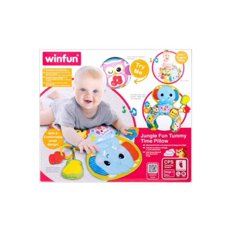 وسادة اللعب على البطن Jungle Fun من Winfun على شكل هلال مع فيل وألعاب معلقة
