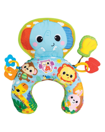 Coussin d'éveil tummy time Jungle Fun Winfun en croissant avec éléphant et jouets suspendus