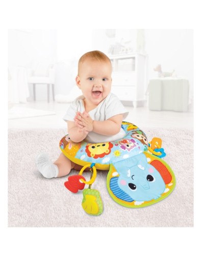 Winfun Jungle Fun crescent tummy time pillow with elephant and hanging toys
