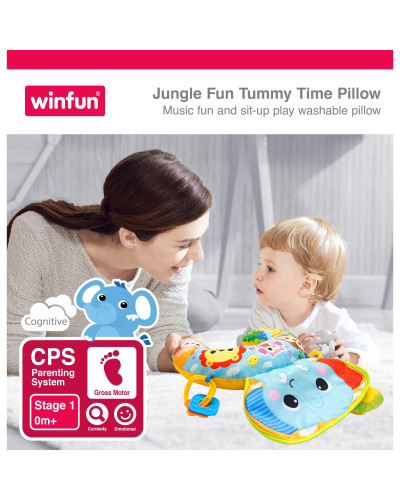 Winfun Jungle Fun crescent tummy time pillow with elephant and hanging toys