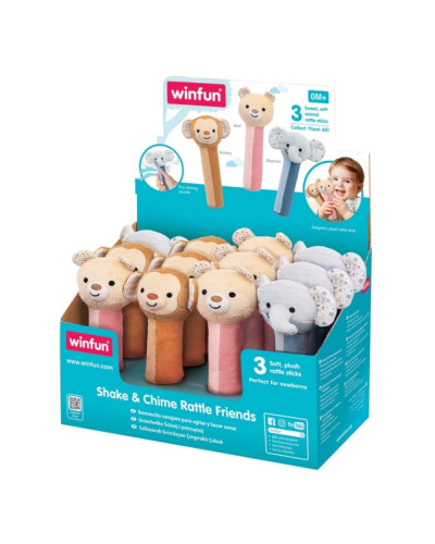 Sonajero de peluche Shake & Chime Rattle Friends de Winfun, animal surtido
